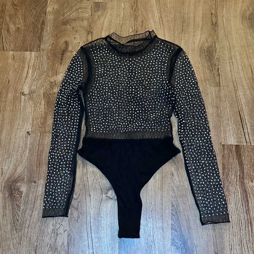 iHeartRaves Black and Silver Sheer Bodysuit